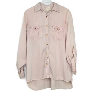 Francesca's Harper Light Pink Casual Button Down Blouse Small